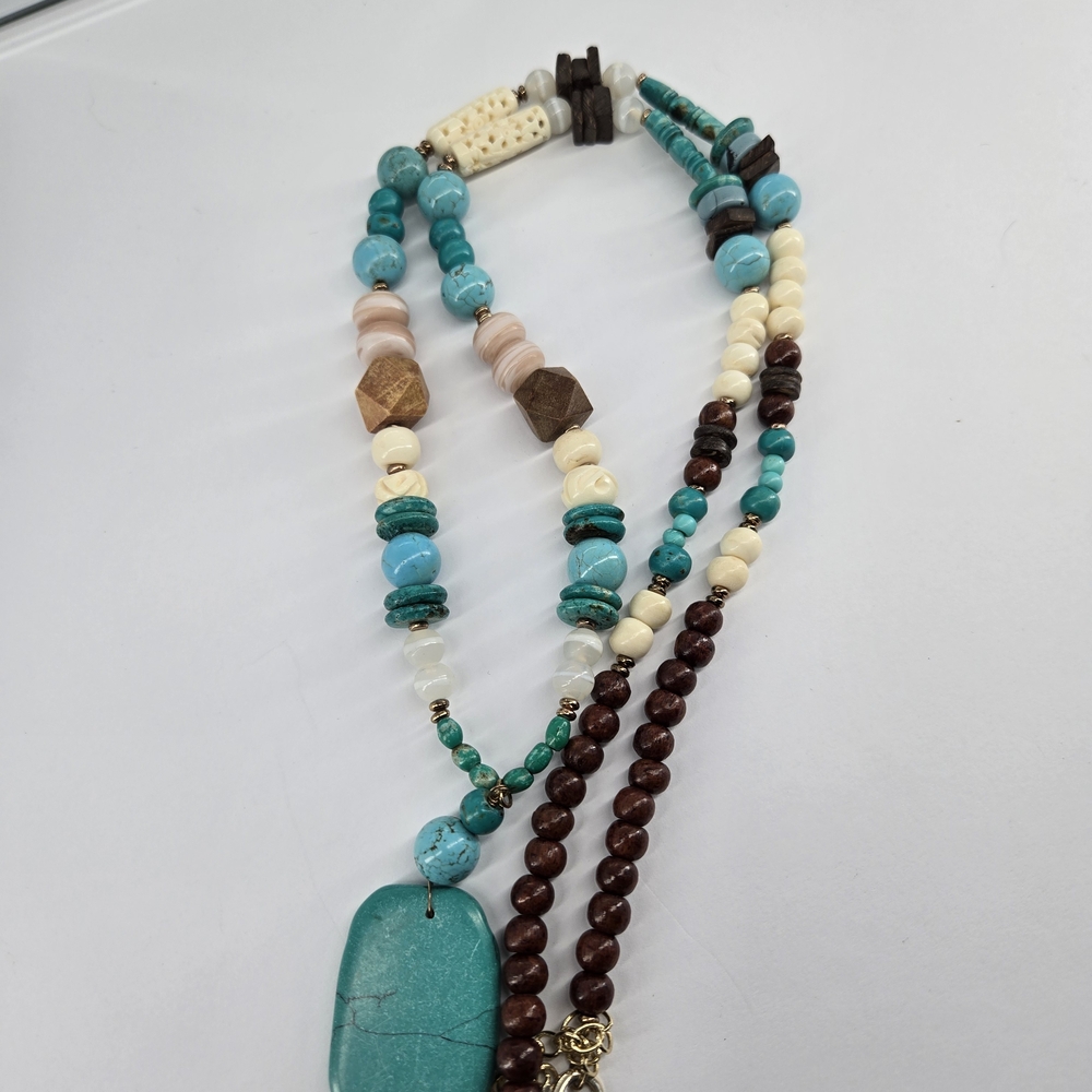 Chico's Turquoise and Brown Beaded Necklace - Picture 3 of 4